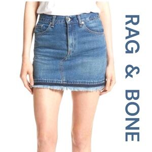 RAG & BONE Dive Fringe Denim Mini Skirt, Size. 32.